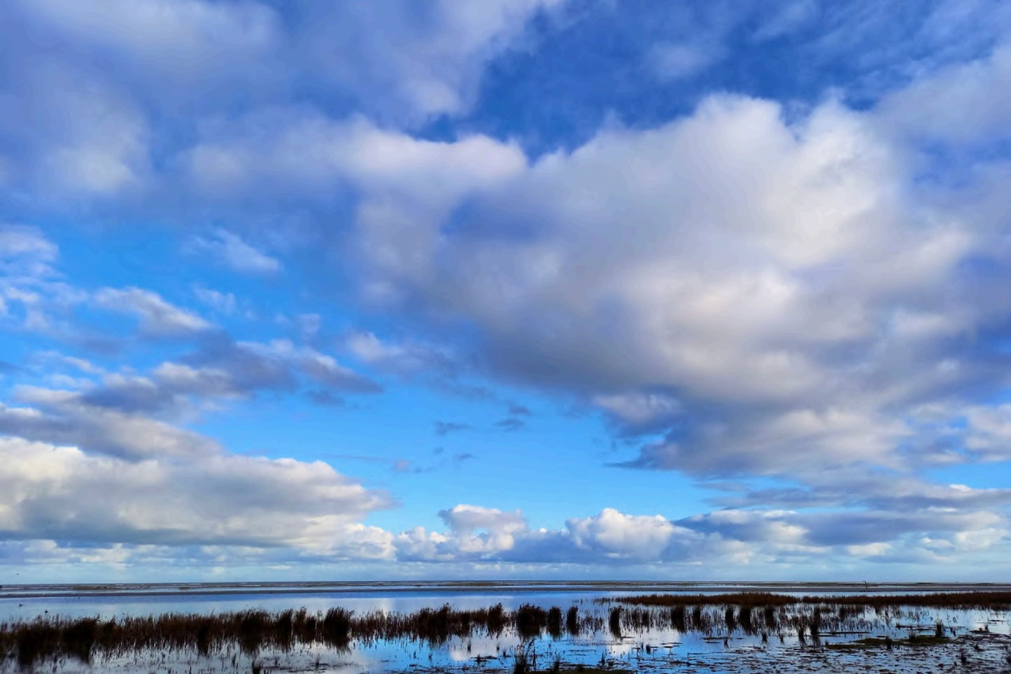 waterlandschap met lucht en reflectie als achtergrond voor collage met betekenis ruimte rust en gelaagdheid