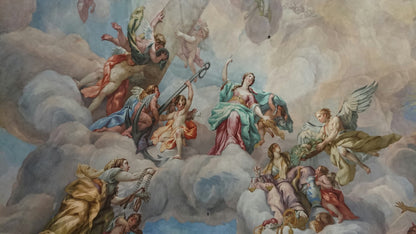 Religieuze plafondschildering met engelen voor spirituele collages en SoulCollage® inspiratie